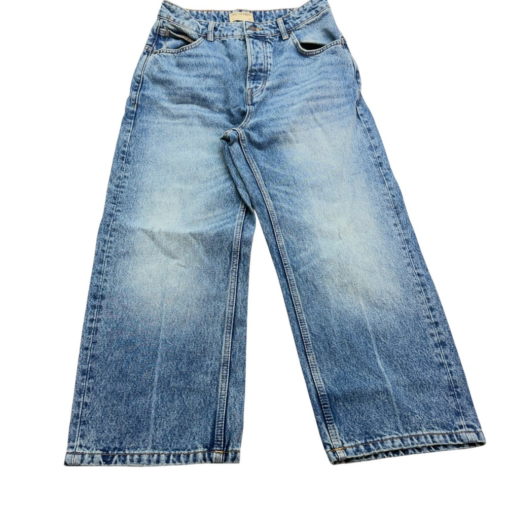 Free People Deep Trance Dropped Boyfriend Jeans Women's 27 Blue Low Rise Crop - Picture 2 of 14